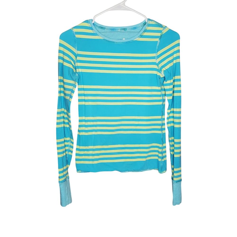 Ivivva Stripe REVERSIBLE Long Sleeve Active Top Yellow Blue Thumb Holes Girls 10